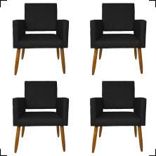 Kit 4 Poltronas Decorativas Para Sala, Manicure, Quarto Isa Suede Preto Pé Castanho - Clique E Decore