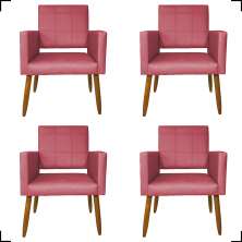 Kit 4 Poltronas Decorativas Para Sala, Manicure, Quarto Isa Suede Rosê Pé Castanho - Clique E Decore