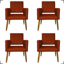 Kit 4 Poltronas Decorativas Para Sala, Manicure, Quarto Isa Suede Terracota Pé Castanho - Clique E Decore