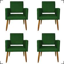 Kit 4 Poltronas Decorativas Para Sala, Manicure, Quarto Isa Suede Verde Pé Castanho - Clique E Decore