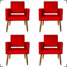 Kit 4 Poltronas Decorativas Para Sala, Manicure, Quarto Isa Suede Vermelho Pé Castanho - Clique E Decore