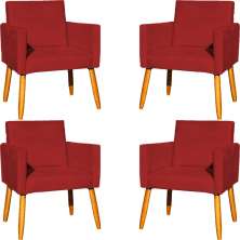 Kit 4 Poltronas Decorativas Para Sala, Manicure, Quarto, Nina Suede Bordô Pé Castanho - Clique E Decore