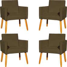 Kit 4 Poltronas Decorativas Para Sala, Manicure, Quarto, Nina Suede Marrom Pé Castanho - Clique E Decore
