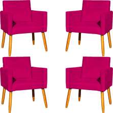 Kit 4 Poltronas Decorativas Para Sala, Manicure, Quarto, Nina Suede Pink Pé Castanho - Clique E Decore