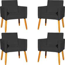 Kit 4 Poltronas Decorativas Para Sala, Manicure, Quarto, Nina Suede Preto Pé Castanho - Clique E Decore