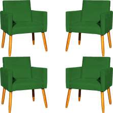 Kit 4 Poltronas Decorativas Para Sala, Manicure, Quarto, Nina Suede Verde Pé Castanho - Clique E Decore
