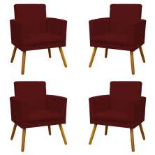 Kit 4 Poltronas Decorativas Reforçadas Para Sala Nina Com Base Suede Bordô Pé Castanho - Clique E Decore