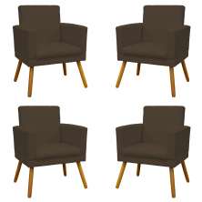 Kit 4 Poltronas Decorativas Reforçadas Para Sala Nina Com Base Suede Marrom Pé Castanho - Clique E Decore