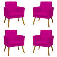 Kit 4 Poltronas Decorativas Reforçadas Para Sala Nina Com Base Suede Pink Pé Castanho - Clique E Decore