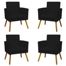 Kit 4 Poltronas Decorativas Reforçadas Para Sala Nina Com Base Suede Preto Pé Castanho - Clique E Decore