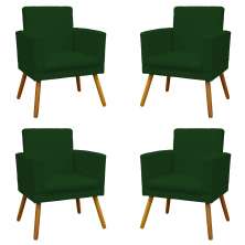 Kit 4 Poltronas Decorativas Reforçadas Para Sala Nina Com Base Suede Verde Pé Castanho - Clique E Decore