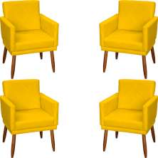 Kit 4 Poltronas Para Sala Decorativas E Confortáveis Beatriz Com Base Suede Amarelo Pé Castanho - Clique E Decore