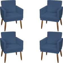 Kit 4 Poltronas Para Sala Decorativas E Confortáveis Beatriz Com Base Suede Azul Marinho Pé Castanho - Clique E Decore