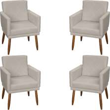 Kit 4 Poltronas Para Sala Decorativas E Confortáveis Beatriz Com Base Suede Bege Pé Castanho - Clique E Decore