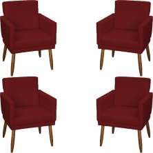Kit 4 Poltronas Para Sala Decorativas E Confortáveis Beatriz Com Base Suede Bordô Pé Castanho - Clique E Decore