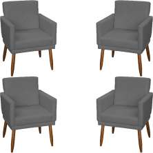 Kit 4 Poltronas Para Sala Decorativas E Confortáveis Beatriz Com Base Suede Cinza Pé Castanho - Clique E Decore