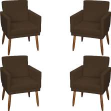 Kit 4 Poltronas Para Sala Decorativas E Confortáveis Beatriz Com Base Suede Marrom Pé Castanho - Clique E Decore