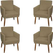 Kit 4 Poltronas Para Sala Decorativas E Confortáveis Beatriz Com Base Suede Nude Pé Castanho - Clique E Decore