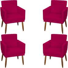 Kit 4 Poltronas Para Sala Decorativas E Confortáveis Beatriz Com Base Suede Nude Pé Castanho - Clique E Decore