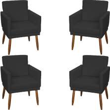 Kit 4 Poltronas Para Sala Decorativas E Confortáveis Beatriz Com Base Suede Preto Pé Castanho - Clique E Decore