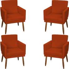Kit 4 Poltronas Para Sala Decorativas E Confortáveis Beatriz Com Base Suede Terracota Pé Castanho - Clique E Decore