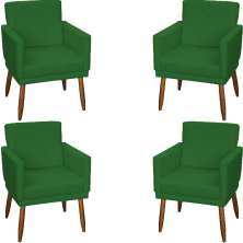 Kit 4 Poltronas Para Sala Decorativas E Confortáveis Beatriz Com Base Suede Verde Pé Castanho - Clique E Decore