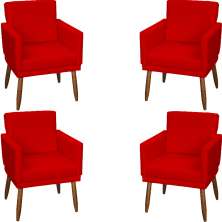 Kit 4 Poltronas Para Sala Decorativas E Confortáveis Beatriz Com Base Suede Vermelho Pé Castanho - Clique E Decore