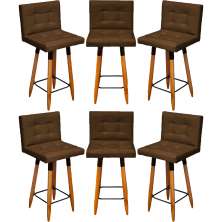 Kit 6 Banquetas Grace Alta Para Areá Gourmet E Balcão Área Gourmet Corino Marrom Pé Castanho - Clique E Decore
