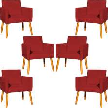 Kit 6 Poltronas Decorativas Confortáveis Para Sala Nina Suede Bordô Pé Castanho - Clique E Decore