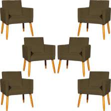 Kit 6 Poltronas Decorativas Confortáveis Para Sala Nina Suede Marrom Pé Castanho - Clique E Decore