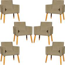 Kit 6 Poltronas Decorativas Confortáveis Para Sala Nina Suede Nude Pé Castanho - Clique E Decore