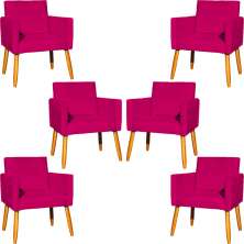 Kit 6 Poltronas Decorativas Confortáveis Para Sala Nina Suede Pink Pé Castanho - Clique E Decore