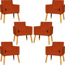 Kit 6 Poltronas Decorativas Confortáveis Para Sala Nina Suede Terracota Pé Castanho - Clique E Decore
