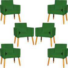 Kit 6 Poltronas Decorativas Confortáveis Para Sala Nina Suede Verde Pé Castanho - Clique E Decore