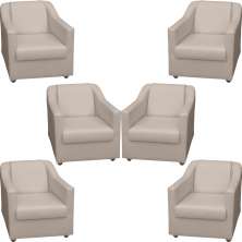 Kit 6 Poltronas Decorativas Para Sala Mila Corino Bege Pé De Plástico - Clique E Decore
