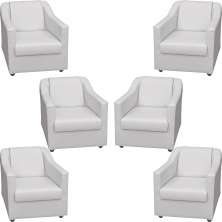 Kit 6 Poltronas Decorativas Para Sala Mila Corino Branco Pé De Plástico - Clique E Decore