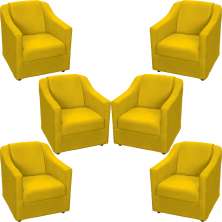 Kit 6 Poltronas Decorativas Para Sala Mila Suede Amarelo Pé De Plástico - Clique E Decore