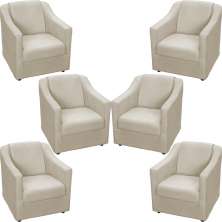 Kit 6 Poltronas Decorativas Para Sala Mila Suede Bege Pé De Plástico - Clique E Decore