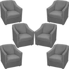 Kit 6 Poltronas Decorativas Para Sala Mila Suede Cinza Pé De Plástico - Clique E Decore