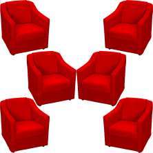 Kit 6 Poltronas Decorativas Para Sala Mila Suede Vermelho Pé Alumínio - Clique E Decore