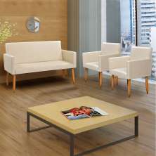 Kit Namoradeira + 2 Poltronas Decorativas Para Sala Nina Suede Bege Pé Castanho - Clique E Decore