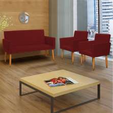 Kit Namoradeira + 2 Poltronas Decorativas Para Sala Nina Suede Bordô Pé Castanho - Clique E Decore
