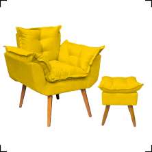Kit Poltrona Alice Decorativa Para Sala Manicure Recepção e Puff Alice Para Quarto Penteadeira Suede Amarelo