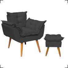 Kit Poltrona Alice Decorativa Para Sala Manicure Recepção e Puff Alice Para Quarto Penteadeira Suede Preto