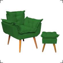 Kit Poltrona Alice Decorativa Para Sala Manicure Recepção e Puff Alice Para Quarto Penteadeira Suede Verde