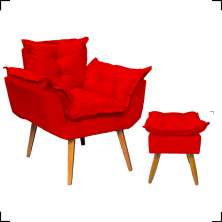 Kit Poltrona Alice Decorativa Para Sala Manicure Recepção e Puff Alice Para Quarto Penteadeira Suede Vermelho