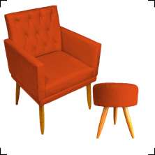 Kit Poltrona Decorativa Nina Com Base E Capitonê + Puff Redondo Suede Terracota Pé Castanho - Clique E Decore