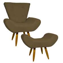 Kit Poltrona Decorativa Para Sala Emilia + Puff Emilia Suede Marrom Pé Castanho - Clique E Decore