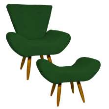 Kit Poltrona Decorativa Para Sala Emilia + Puff Emilia Suede Verde Pé Castanho - Clique E Decore