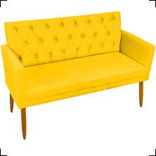 Namoradeira Decorativa Para Sala Nina Com Base E Capitonê Suede Amarelo Pé Castanho -clique E Decore